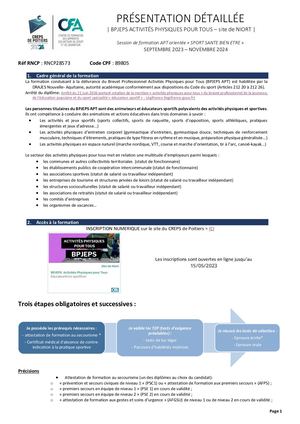 Fiche détaillée BPJEPS APT Niort