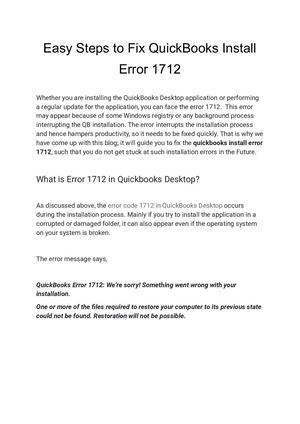 Easy Steps To Fix Quick Books Install Error 1712