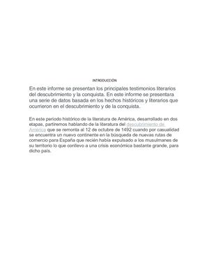Informe De La Literatura Del Descubrimiento Y De La Conquista