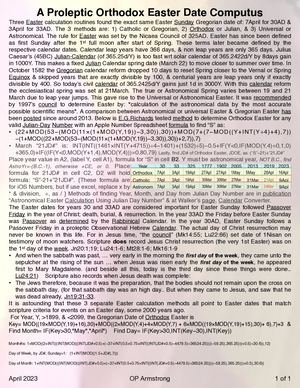 Calculate Ancient (Proleptic) Dates of Orthodox Easter by Julian Day Numbers