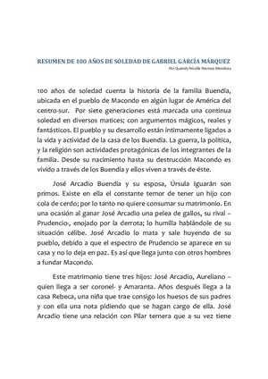 resumen cien años de soledad Gabriel Garcia Marquez