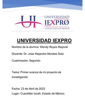 Primer Avance De Mi Proyecto De Investigacion
