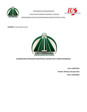 Registros Anecdoticos,descriptivo Y Diario Pedagogico