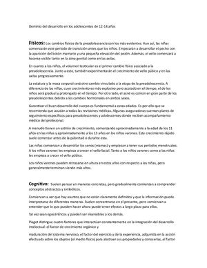 Dominio Del Desarrollo En Los Adolescentes De 12