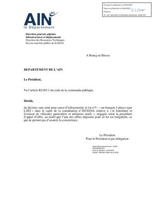 Décision Sans Suite Du 24 04 2023 Marché 2023024A Lot N°5