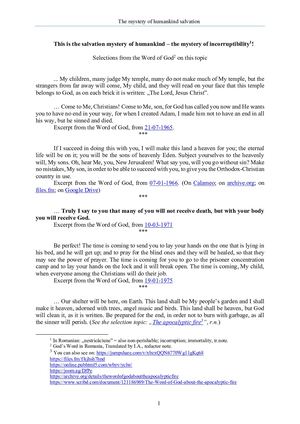 The Word of God about the mystery of humankind salvation - the mystery of incorruptibility