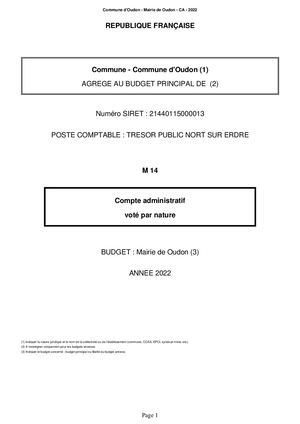 Budget principal Mairie d'Oudon