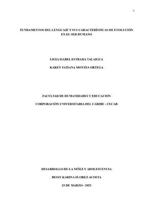 Tarea 1 Fundamentos Del Lenguaje Y Sus Características De Evolución En El Ser Humano