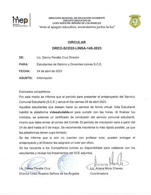 Circular 145 Estudiantes 10° Y Tutores De SCE
