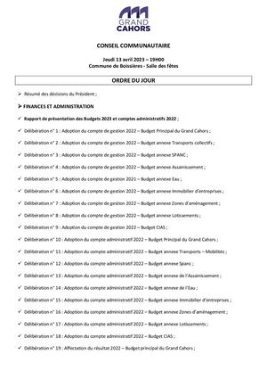 Séance du conseil communautaire du jeudi 13 avril 2023