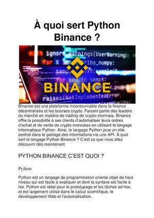 À quoi sert Python Binance ?