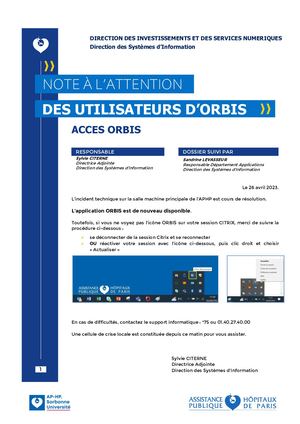 Accès ORBIS 26-04-23 12h