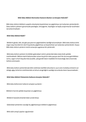 BİTKİ DOKU KÜLTÜRÜ HORMONLARI KULANIM ALANLARI VE AMAÇLARI ...