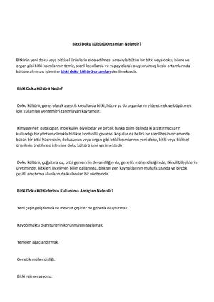 BİTKİ DOKU KÜLTÜRÜ ORTAMLARI NELERDİR