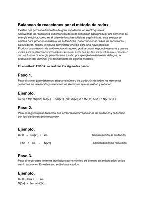 Balanceo Método Redox