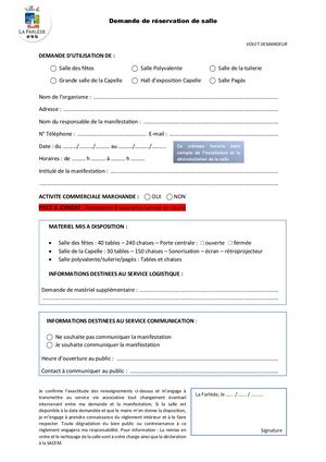 Demande de réservation d'une salle municipale • La Farlède