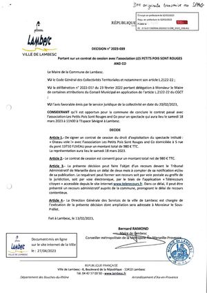 2023-039 - CULT - Portant sur la signature d'un contrat de cession avec l'association Les Petits Pois Sont Rouges pour le spectacle "Oiseau vole !"