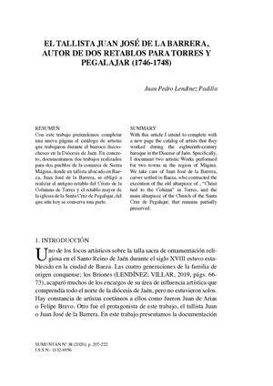 El tallista Juan José de la Barrera, autor de dos retablos para Torres y Pegalajar (1746-1748)