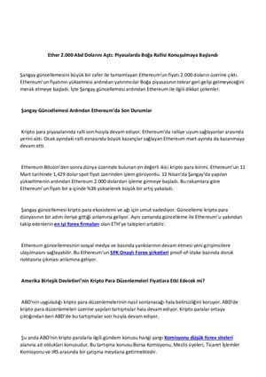 Ether 2.000 Abd Dolarını Aştı: Piyasalarda Boğa Rallisi Konuşulmaya Başlandı