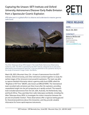 Capturing the Unseen: SETI Institute and Oxford University Astronomers Discover Early Radio Emission from a Spectacular Cosmic Explosion