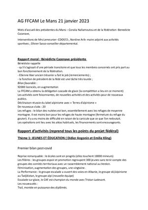 Compte Rendu Ag Ffcam Le Mans 21 Janvier 2023 Dan