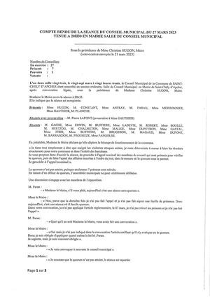 Compte Rendu De La Séance Du Cm Du 27 Mars 2023