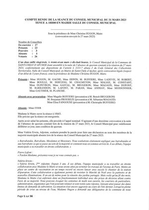 Compte Rendu De La Séance Du Cm Du 31 Mars 2023