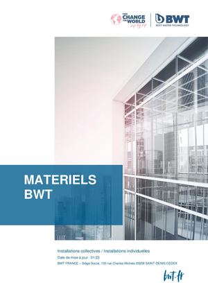 Prescription Matériels BWT - Installations Collectives et Individuelles 2023
