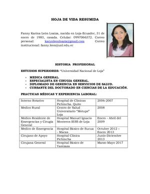 Hoja De Vida Resumida Karina