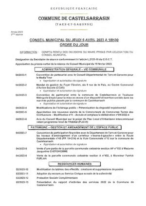 Conseil Municipal Du 6 Avril 2023 Dossier Des Deliberations Executoires