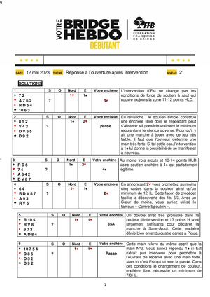 63. Solution Votre Bridge Hebdo Débutant 12 05 2023