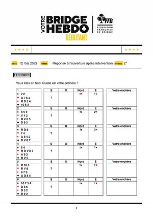 63. Exercice Votre Bridge Hebdo Débutant 12 05 2023