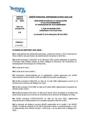DSTA 2023 106 Permission De Stationnement 2, Rue Du Baron Fain