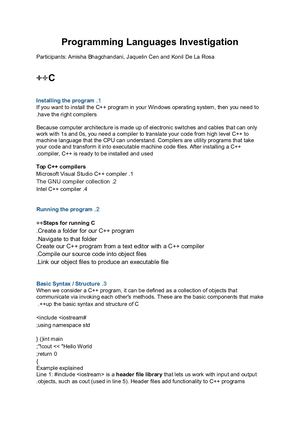 Programming Languages investigation