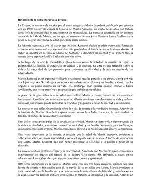 Resumen De La Obra Literaria La Tregua