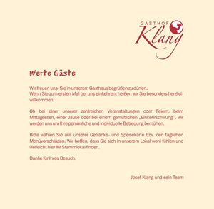 Gasthof Klang Speisekarte