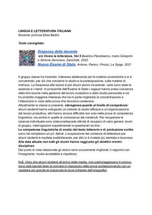 prof.ssa Elisa Bedini Programma 5L