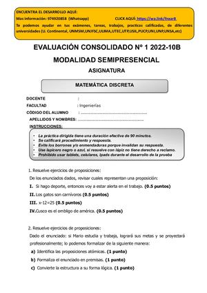 Evaluación Consolidado Nº 1 Matemática Discreta 2022