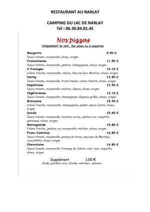 Carte Pizzas Au Narlay