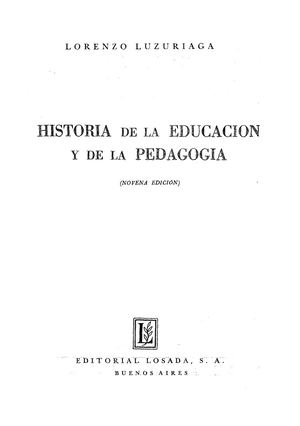 Luzuriaga L Historia De La Educacion Y De La Pedagogia