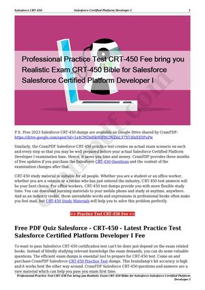 Professional Practice Test CRT-450 Fee bring you Realistic Exam CRT-450 Bible for Salesforce Salesforce Certified Platform Developer I