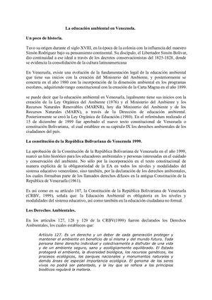 La Educación Ambiental En Venezuela