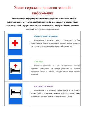 Знаки сервиса и дополнительной информации