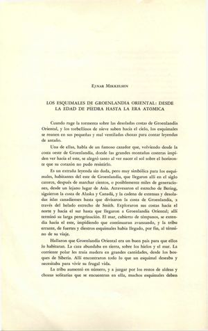 LOS ESQUIMALES DE GROENLANDIA ORIENTAL: DESDE LA EDAD DE PIEDRA HASTA LA ERA ATÓMICA