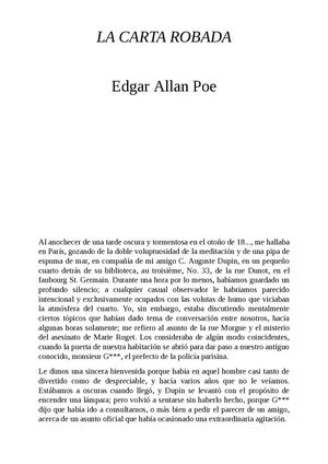 20 La Carta Robada Autor Edgar Allan Poe