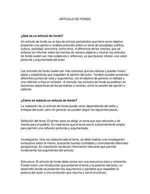 Articulo De Fondo