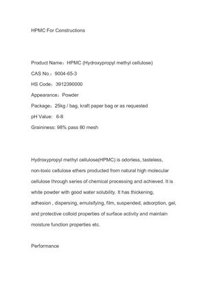 Hpmc For Constructions