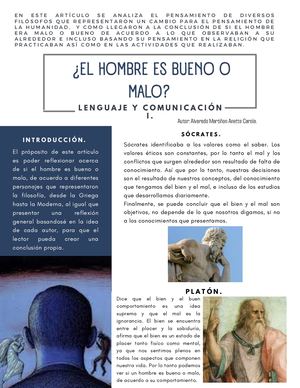 Artículo de fondo. "El hombre ¿Es bueno o malo?".