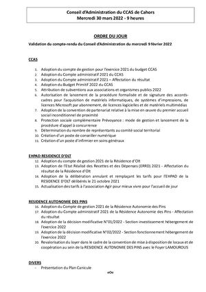 Conseil d’Administration du CCAS de Cahors du mercredi 30 mars 2022 2020