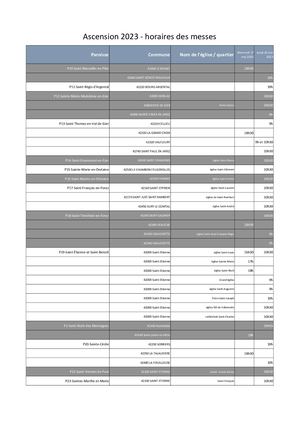 Acsension 2023 - Tableau Horaires messes